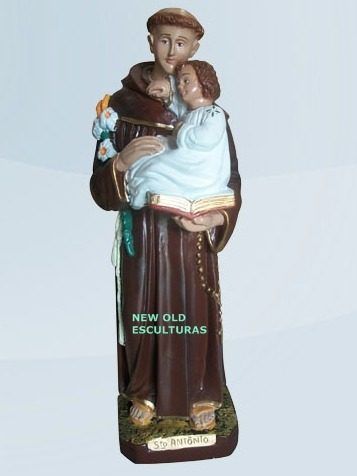Escultura Santo Antonio 20cm Altura Feita Em Gesso Patinado