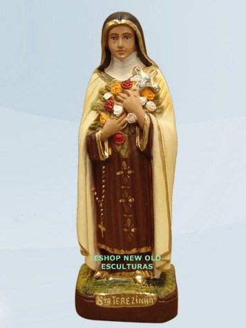 Escultura De Santa Terezinha Com Flores 20cm Altura Sacra